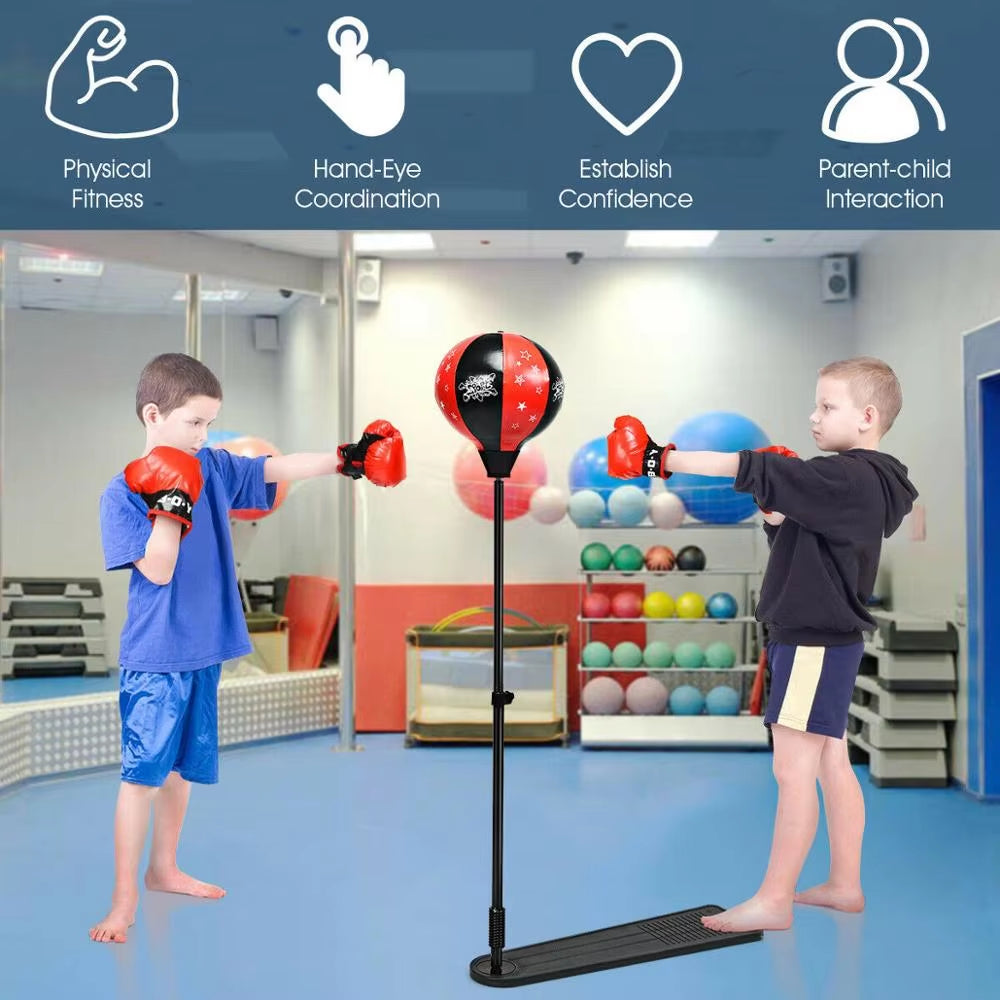 Kids Punching Bag W/ Adjustable Stand Boxing Gloves Boxing Set Kids Boys Girls